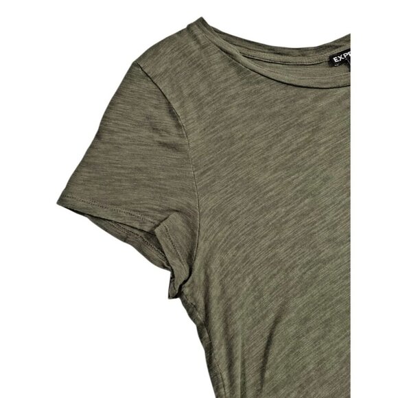 Express Two Tone High Low Hem Short Sleeve Tee Top Olive Black Size M - Picture 5 of 5